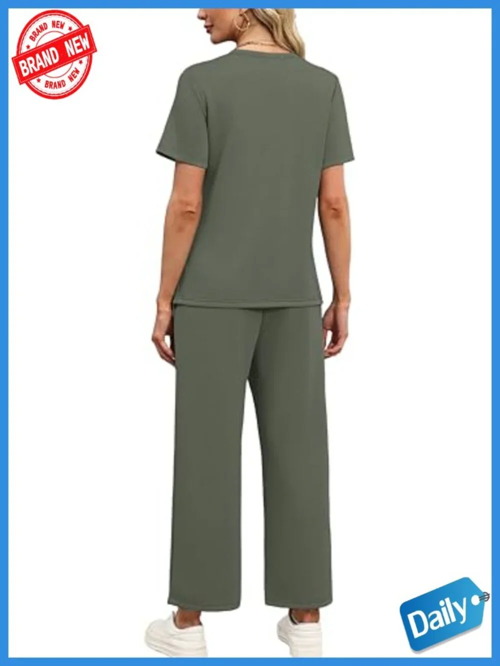 Women's 2-Piece Pant Set Wide Leg Crop Pants V-Neck Short Sleeve Vacation Outfit